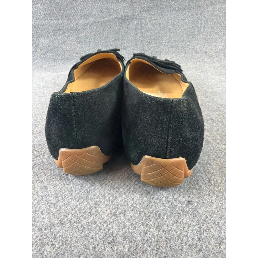 Talbots Tassel Bow Loafers Women‎ 7M Black Suede Pointed Toe Flats Driver Sole